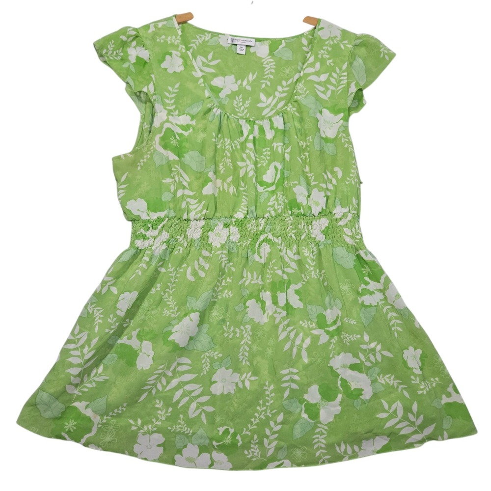 Liz Lange Maternity Floral Smocked Waist Flutter Sleeve Top Green Sz XXL